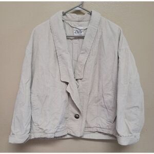 Zara Corduroy Jacket Womens Medium Cream Oversized Loose Button
